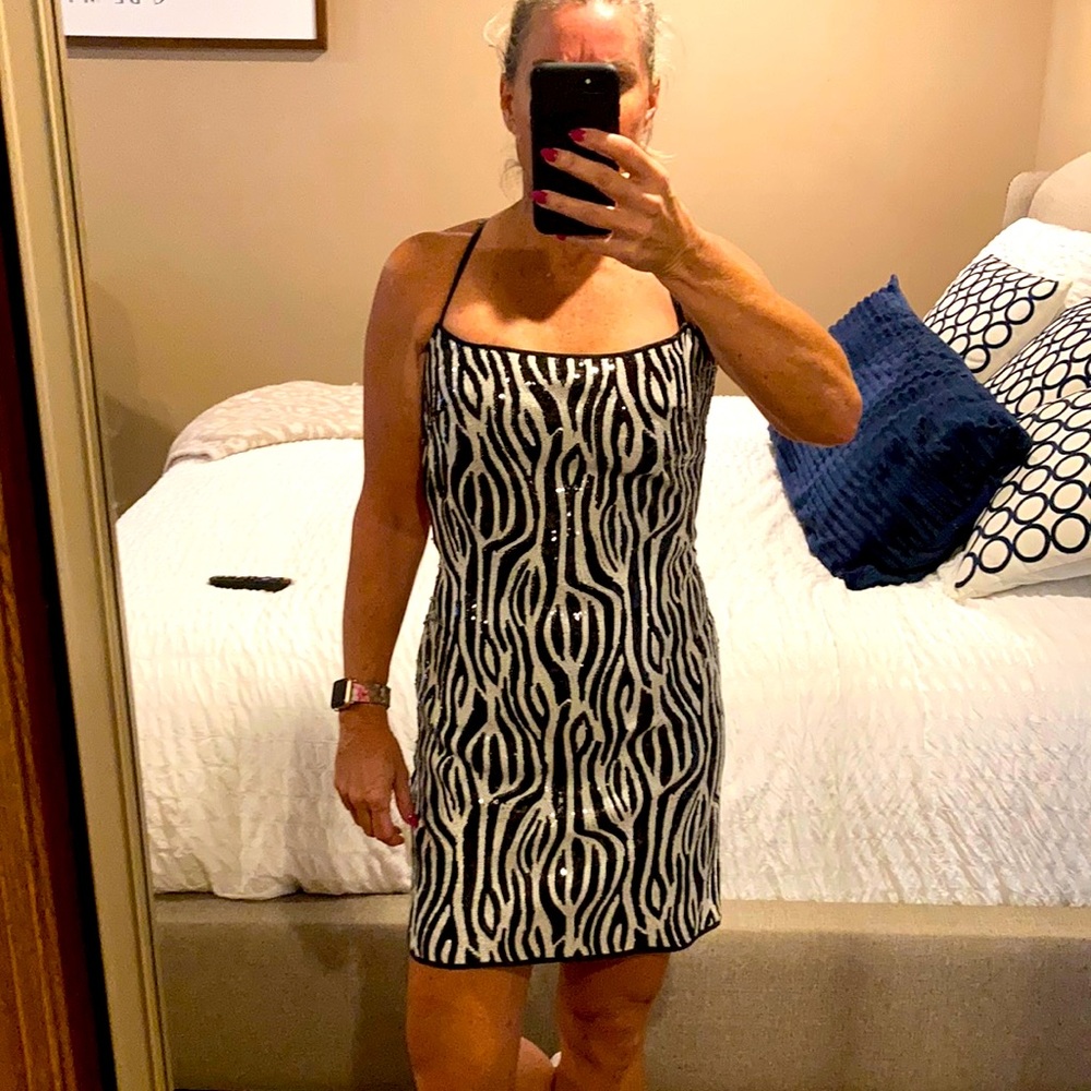 Black and white sequin mini dress NWT